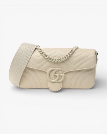 Gucci Calfskin Matelasse Monochrome GG Marmont Crossbody Shoulder Bag White