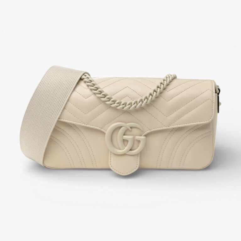 Gucci Calfskin Matelasse Monochrome GG Marmont Crossbody Shoulder Bag White