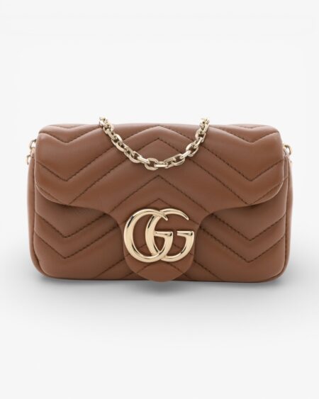 Gucci Lambskin Matelasse Mini GG Marmont Shoulder Bag Brown