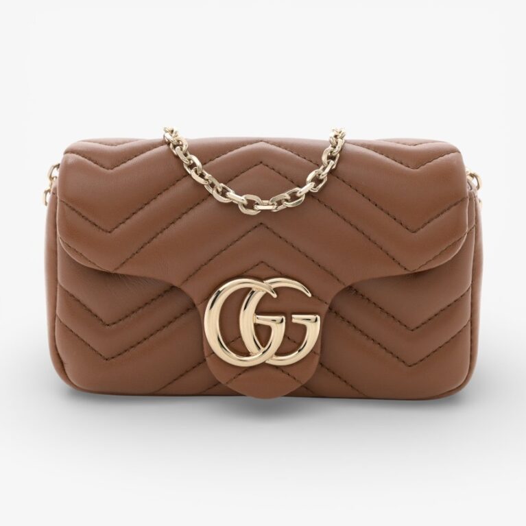 Gucci Lambskin Matelasse Mini GG Marmont Shoulder Bag Brown